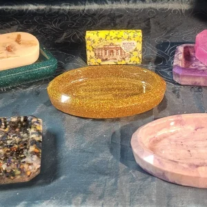 Resin soap dishes Rectangular 4 3/4 by 3 1/2. Oval 6 by 4.